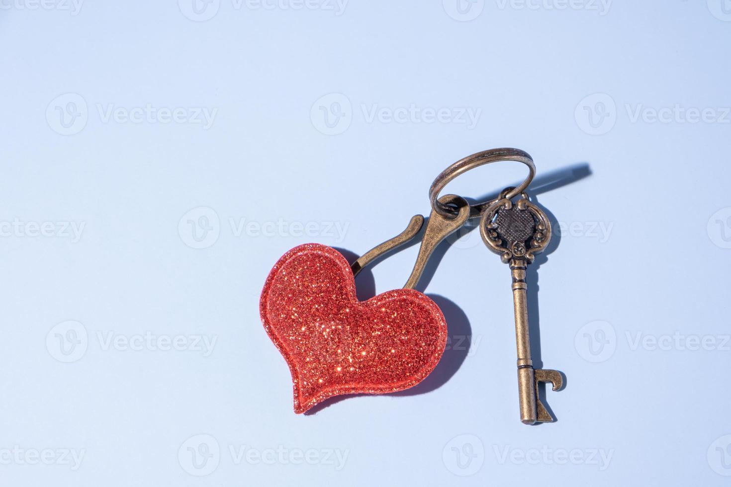 Vintage Key and red glitter heart. Love concept creative photo