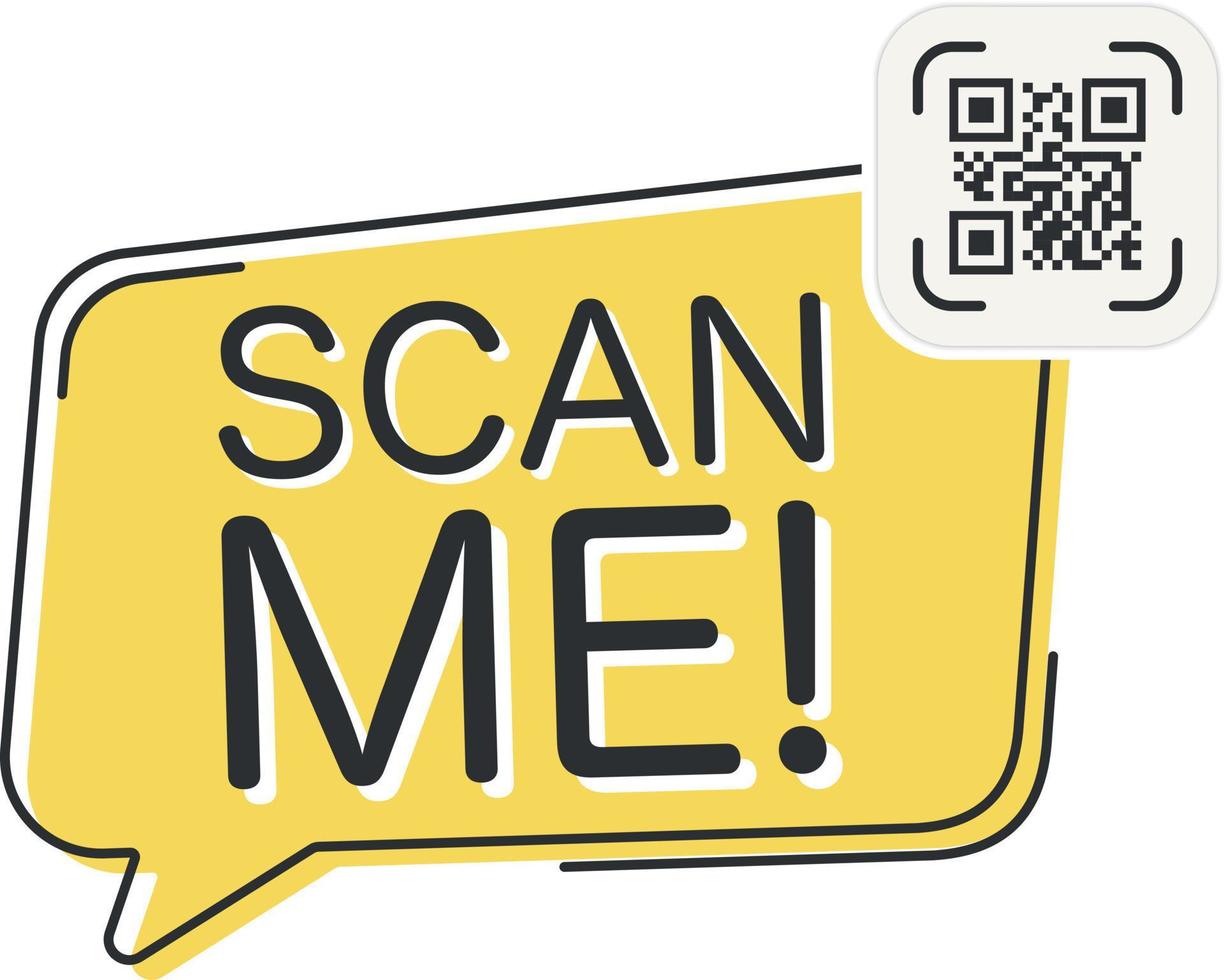 QR code scan me in speech bubble, scan me concept, icon. vector