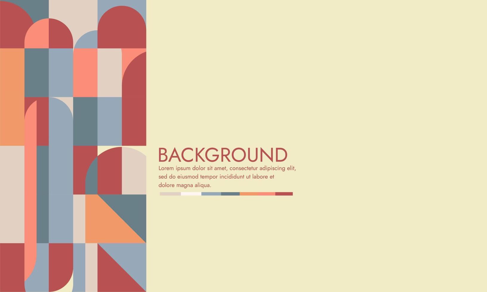 Geometric Abstract Backgrounds Design. Composition of simple bauhaus geometric shapes. For use in Presentation, Flyer and Leaflet, charter, Cards, Landing, Website Design. Vector illustration
