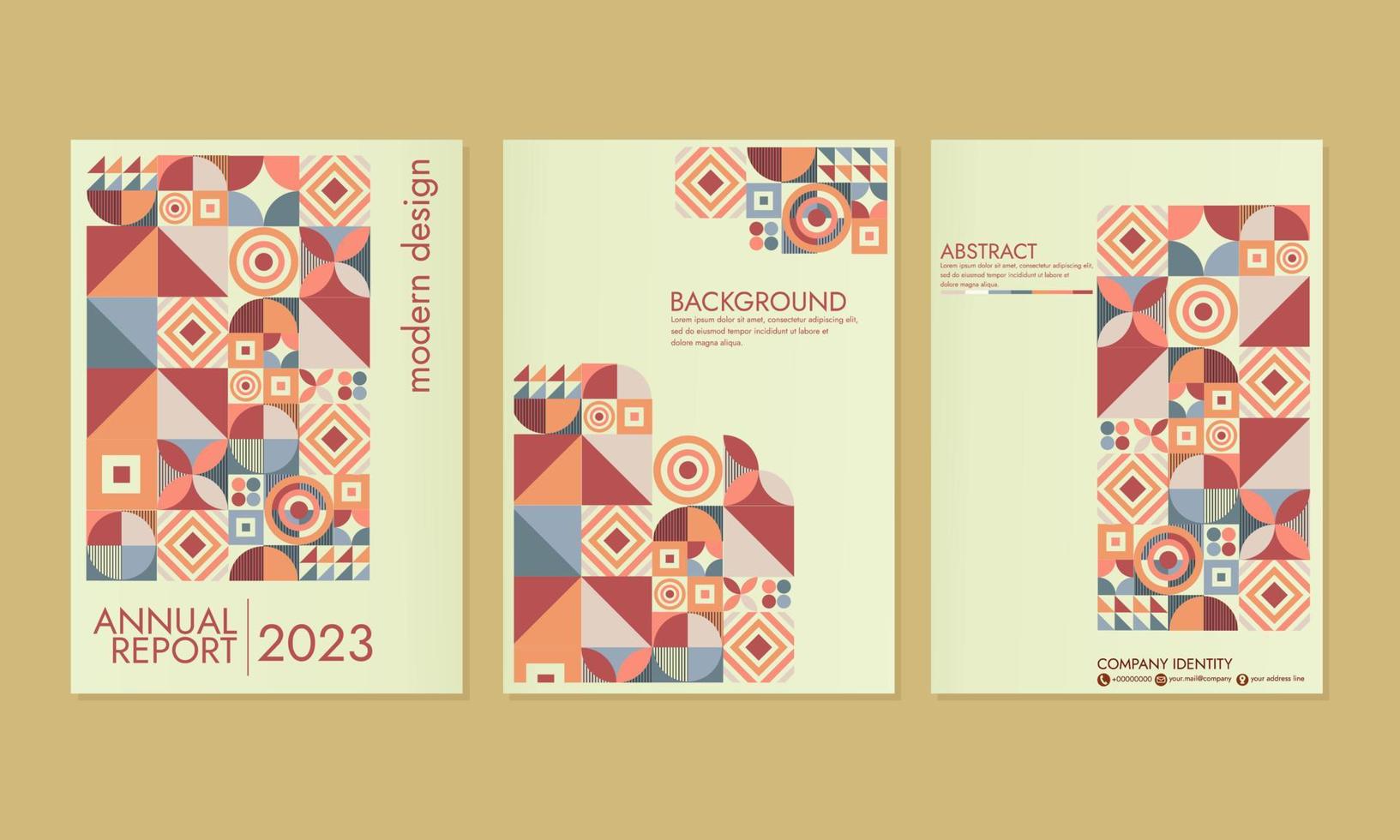 Bundle set, three geometric background designs, with cover sizes. abstract mosaic retro style cover vector