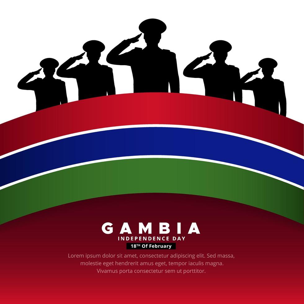 celebración del día de la independencia de gambia vector de diseño con silueta de soldado