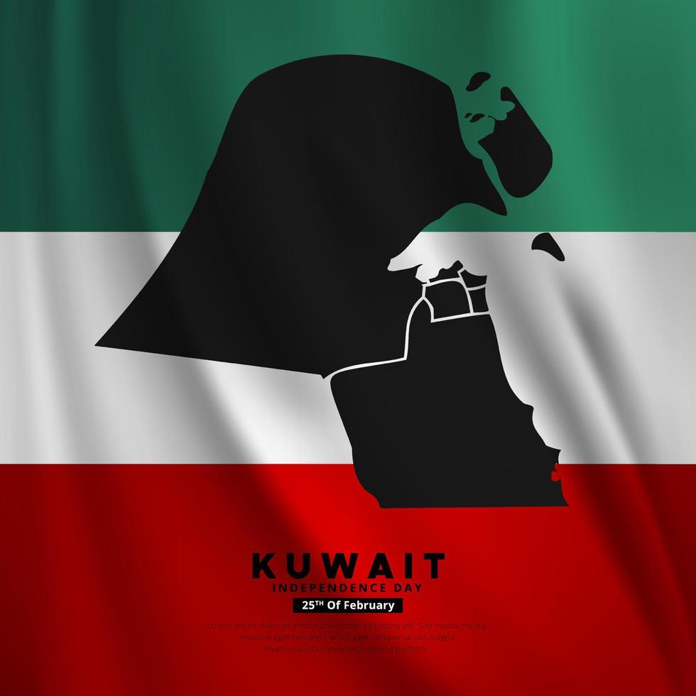 diseño del día de la independencia de kuwait con bandera ondulada y mapas. día de la independencia de kuwait vector