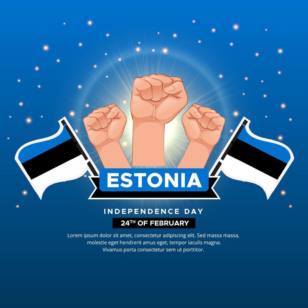 elegante diseño del día de la independencia de estonia con bandera ondulada y puño de gesto. vector