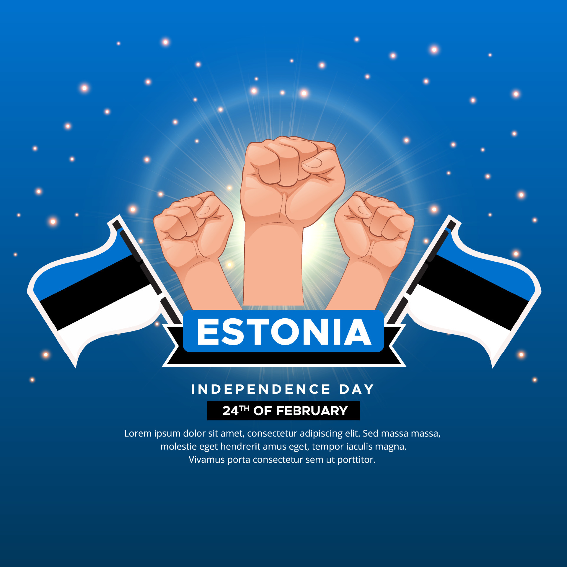 Elegant Estonia Independence Day design with wavy flag and gesture fist