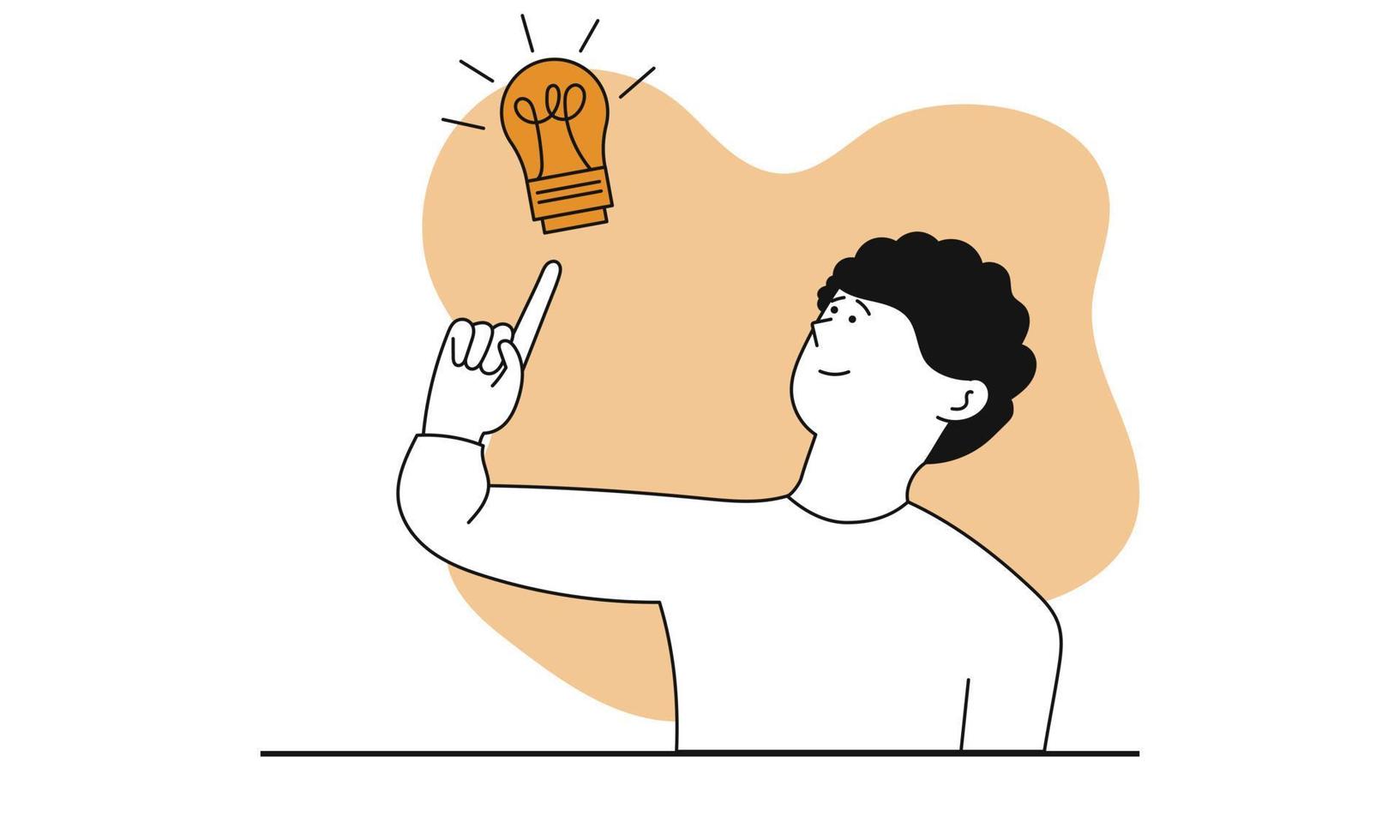 Man holding lightbulb vector concept illustration. Innovation idea with creative person. Business character creativity and success inspiration. Human solution and smart education for professional