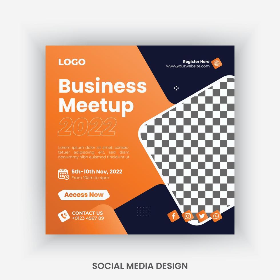 Conference, business meetup, webinar social media post design template vector