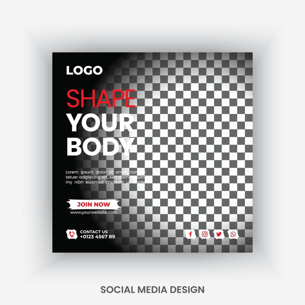 Gym social media post template design vector