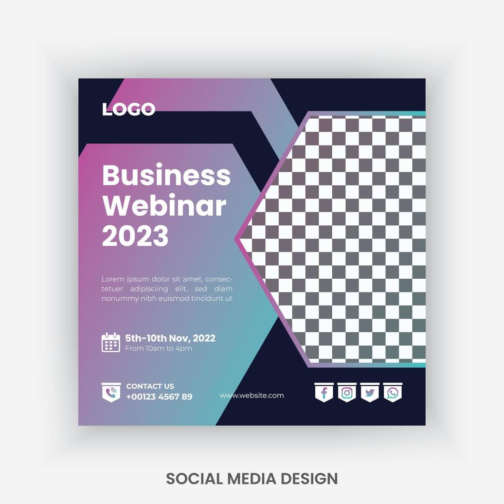 Conference, business meetup, webinar social media post design template vector