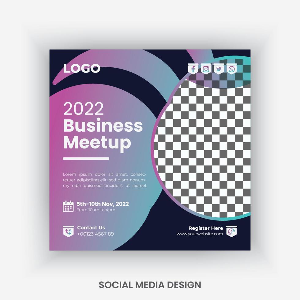 Conference, business meetup, webinar social media post design template vector