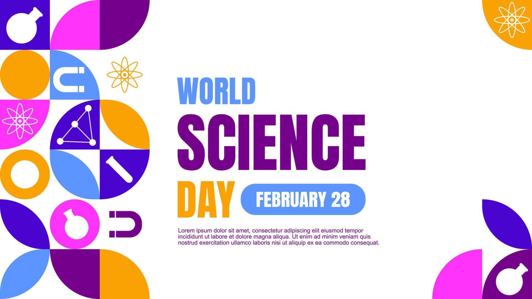 World science day with science stuff pattern background vector flat style. Suitable for poster, cover, web, social media banner.
