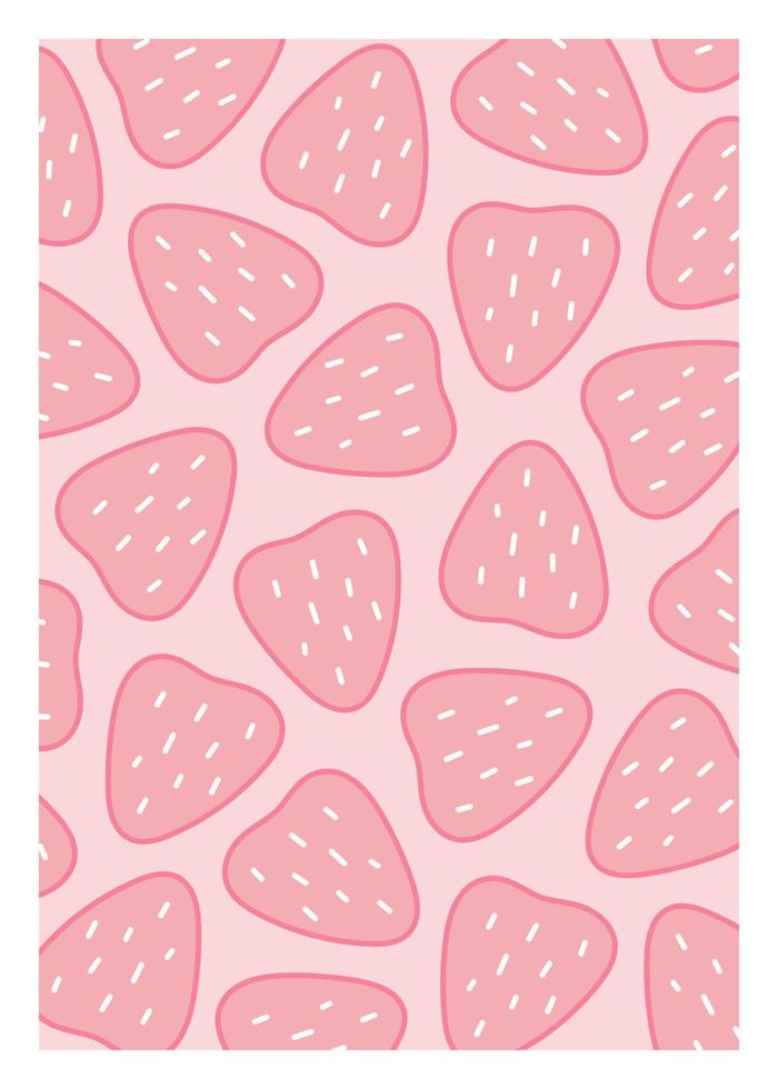 Poster with strawberries. Vector illustration of pink berries. Interior design. Summer strawberry background.