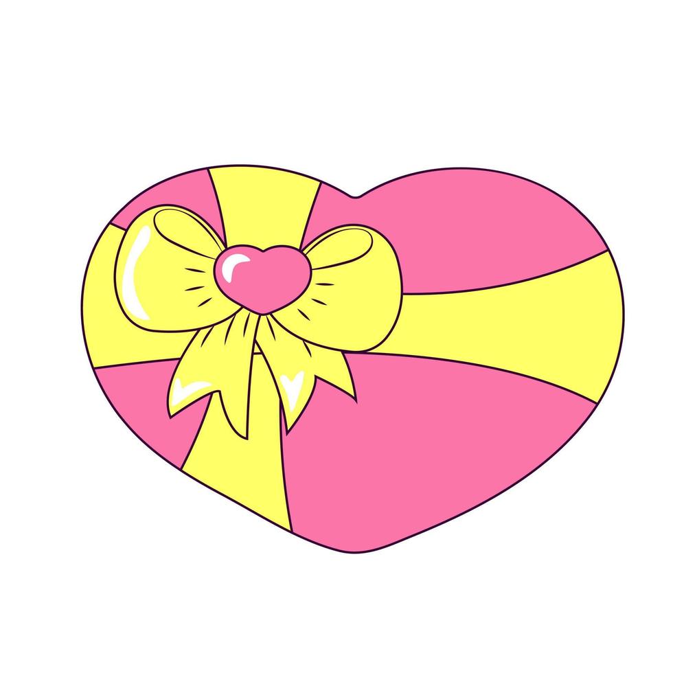 corazón con un lazo amarillo festivo una caja de bombones para el día de san valentín vector