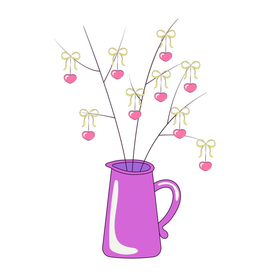 Vase or Jug with twigs decorated hearts vector