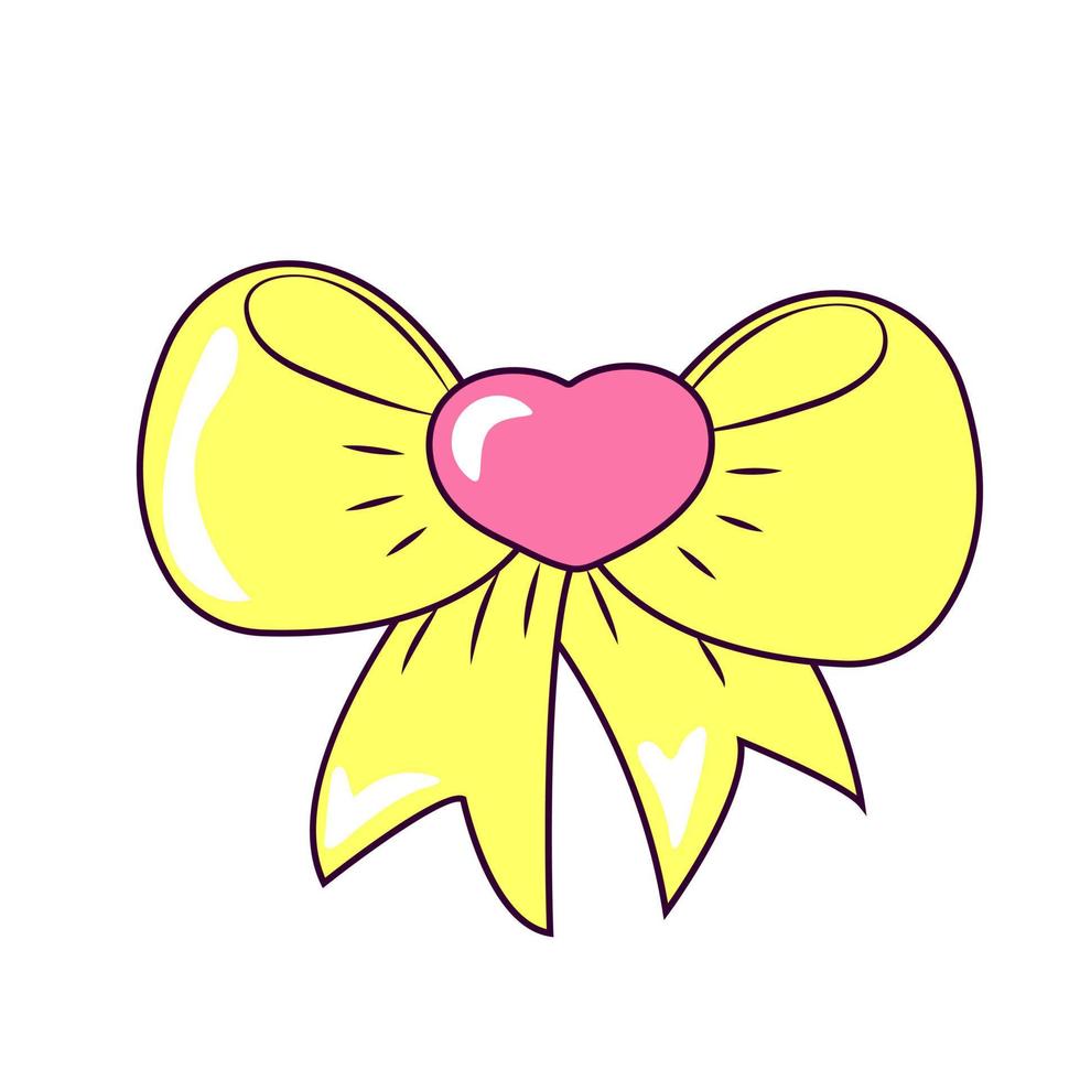 Yellow Heart Shaped Bow Decorative Element in the Shape of a Heart vector