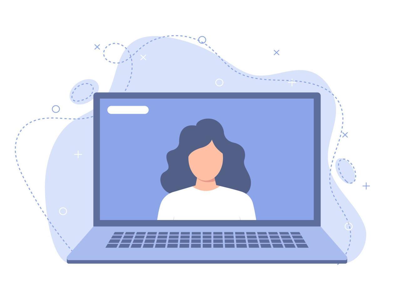 A woman conducts online lessons, seminars or consultations using a laptop vector