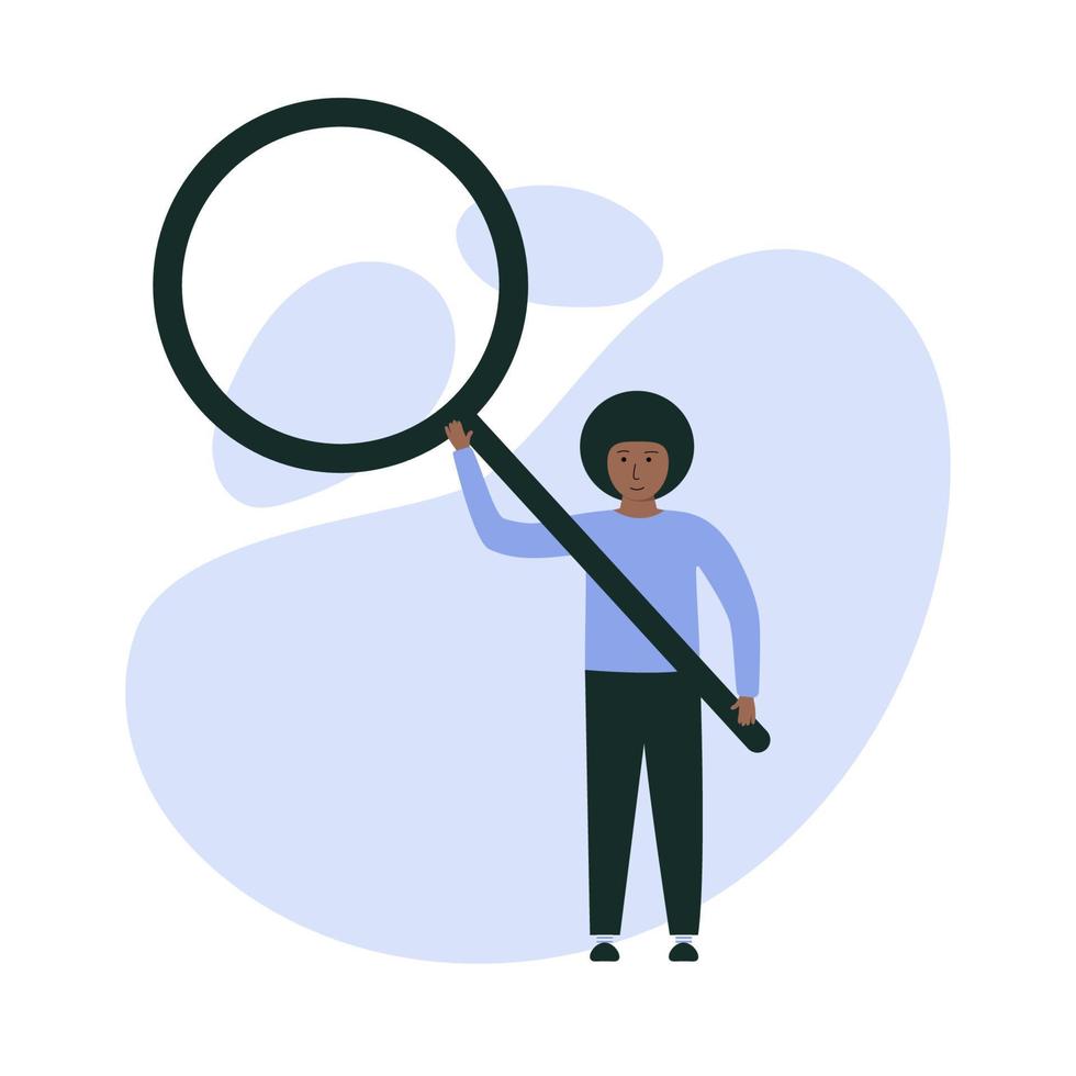 Job search, recruitment or an opportunity for the candidate to find the right job online. Unemploye man look at ads on the site with a magnifying glass vector