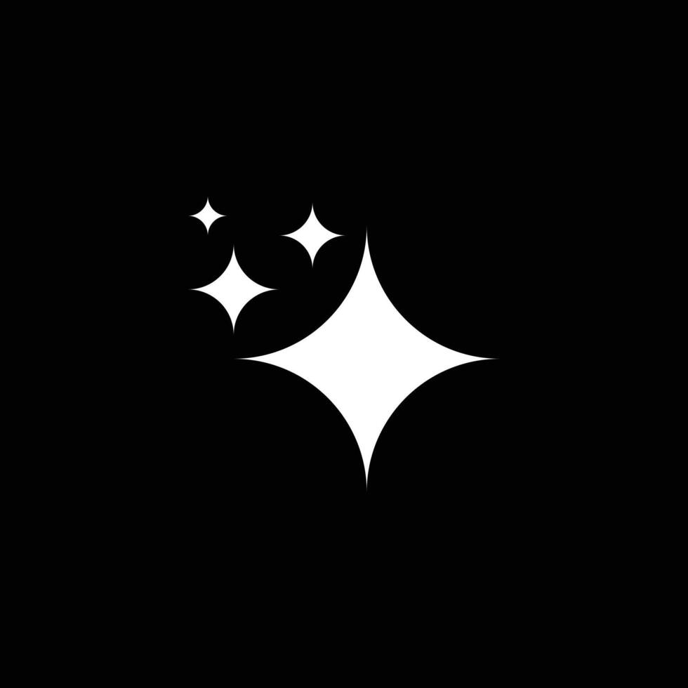 eps10 vector blanco brillante o brillo estrella icono de arte sólido o logotipo aislado sobre fondo negro. símbolo de estrella brillante o mágica en un estilo moderno y plano simple para el diseño de su sitio web y aplicación móvil