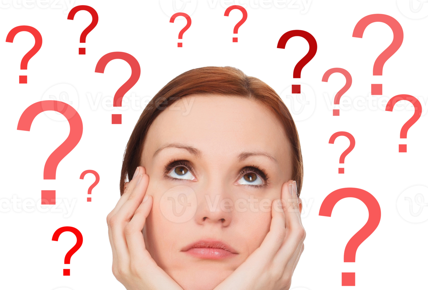 Woman and question marks png