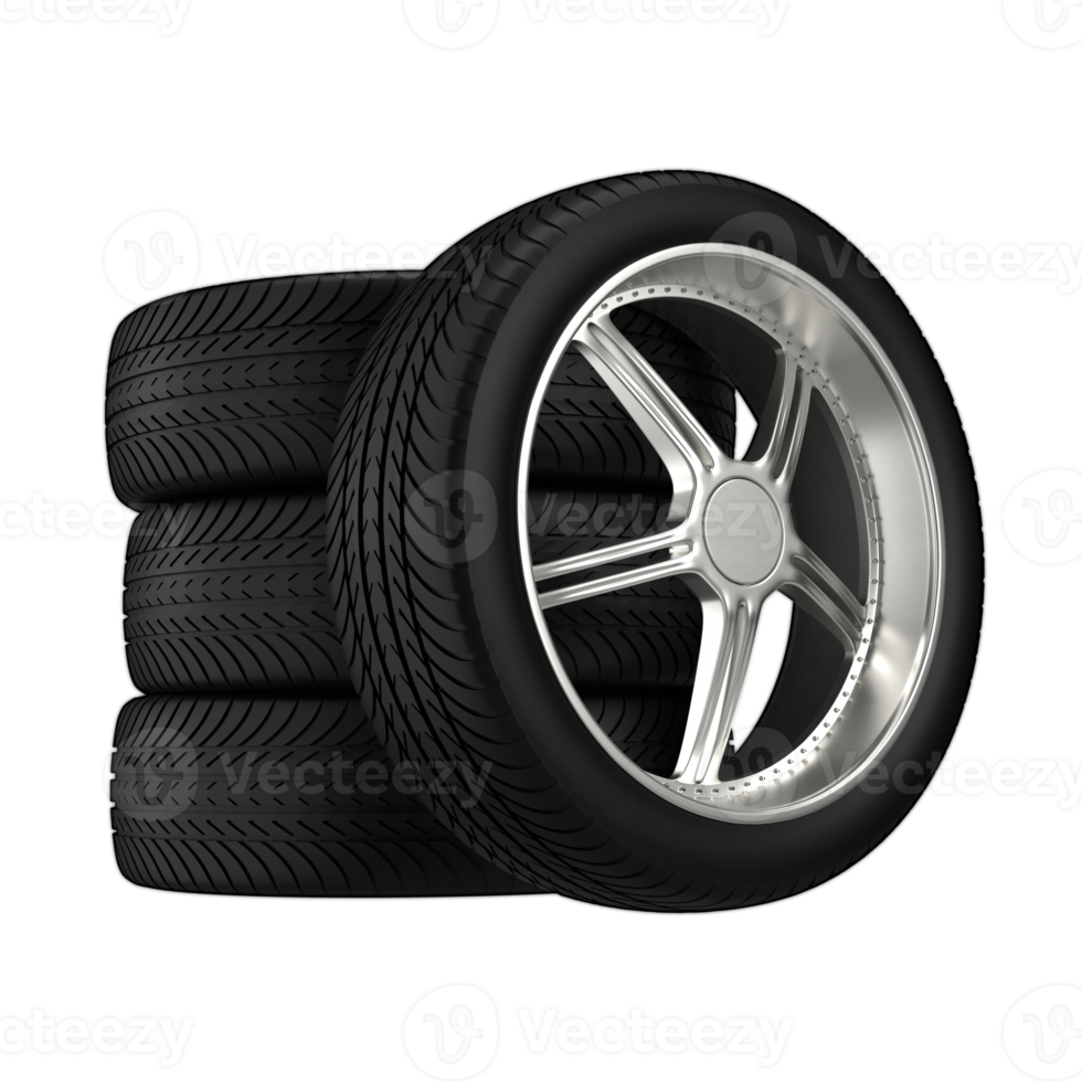 Car wheels isolated. 3D rendering png