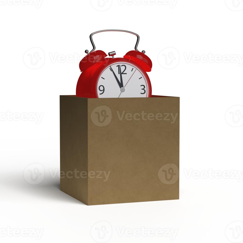 Alarm clock in a cardboard box png