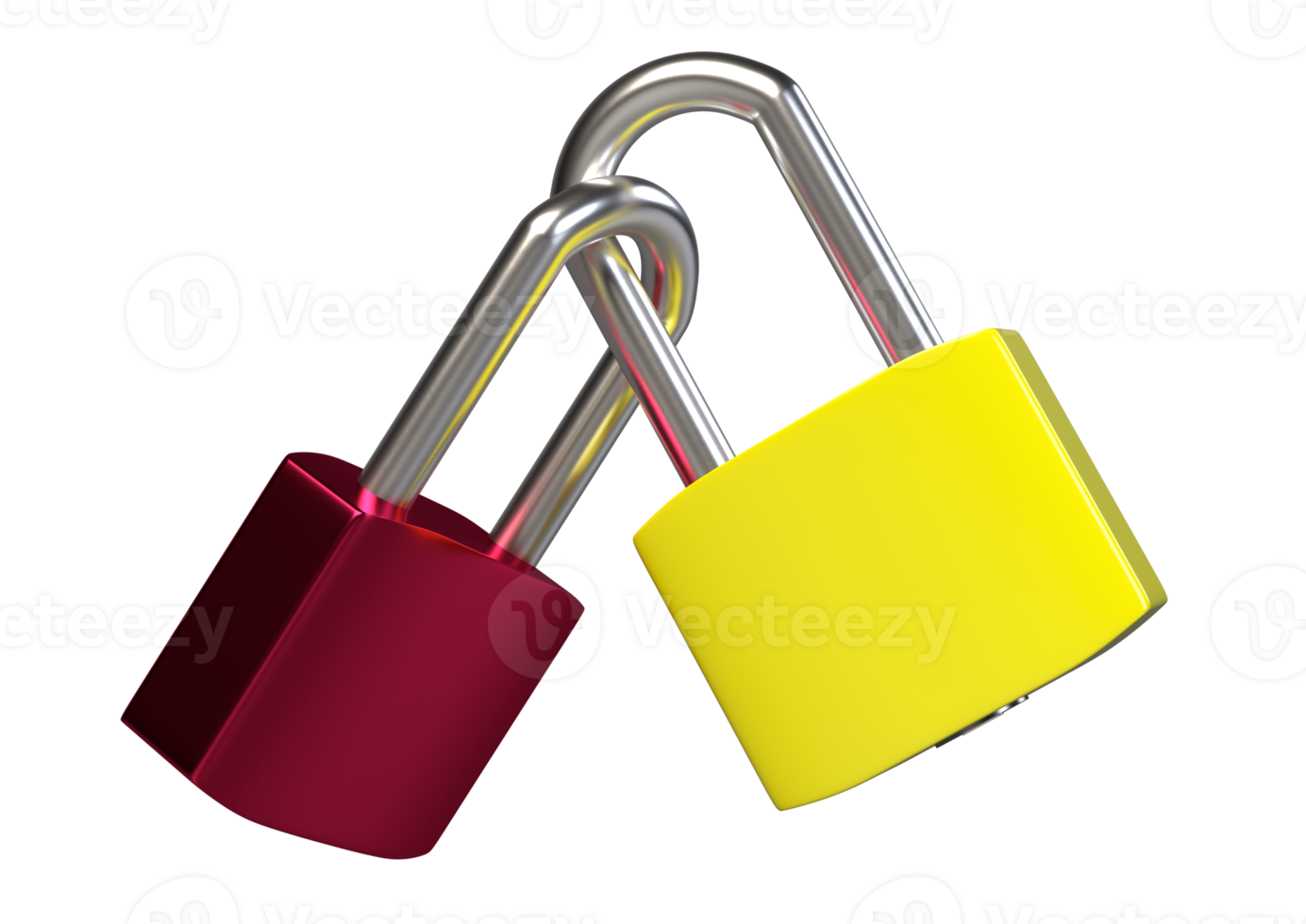 Deux cadenas verrouillés isolés, rendu 3d png