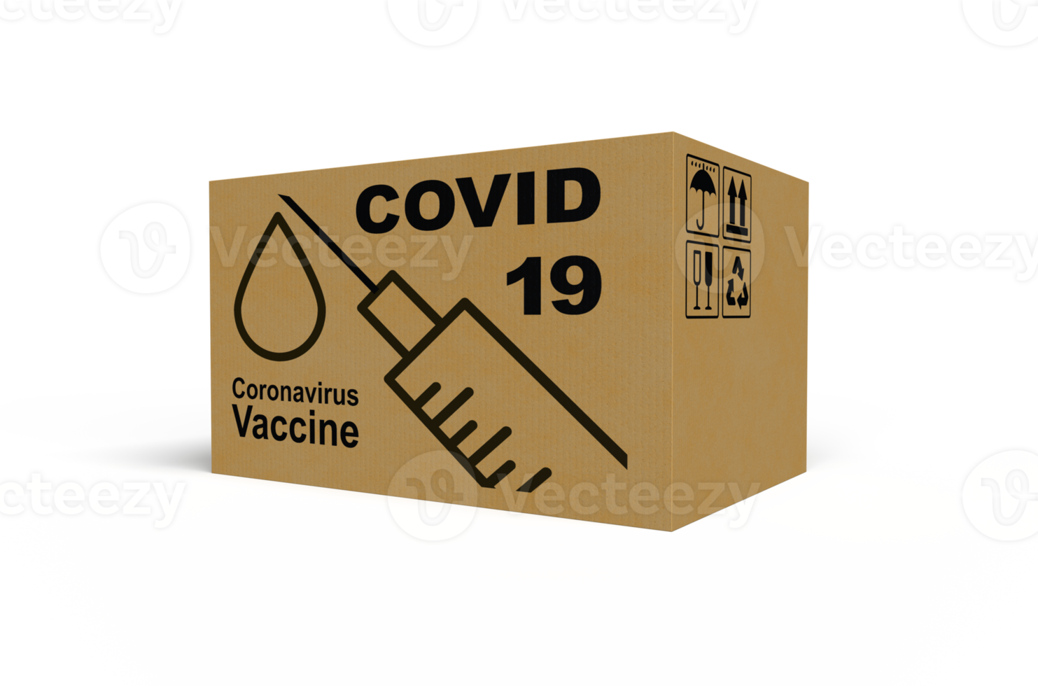 Big cardboard box with coronavirus vaccine png