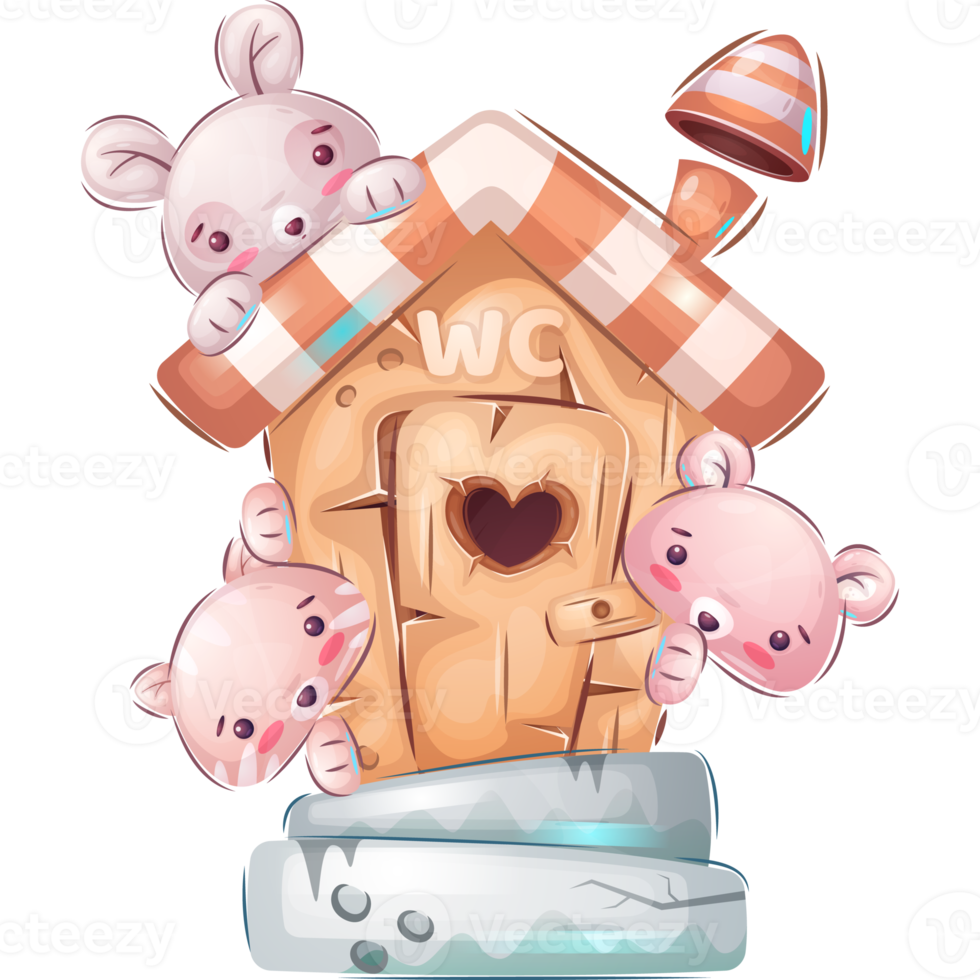 Rabbit, Bear and Mouse  Animal Cartoon Character in Toilet png