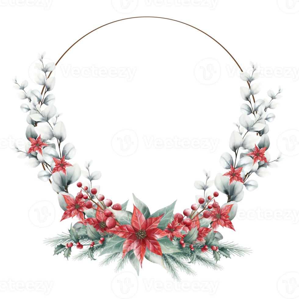 aquarellweihnachtsblumenrahmen oder winterblumenkranz bestehend aus blumen png