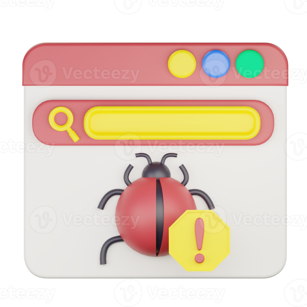 3d bug warning webpage notification icon illustration png
