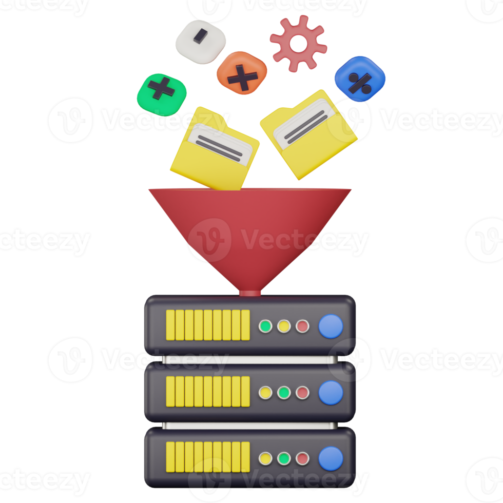 3d server data filtrera ikon illustration png