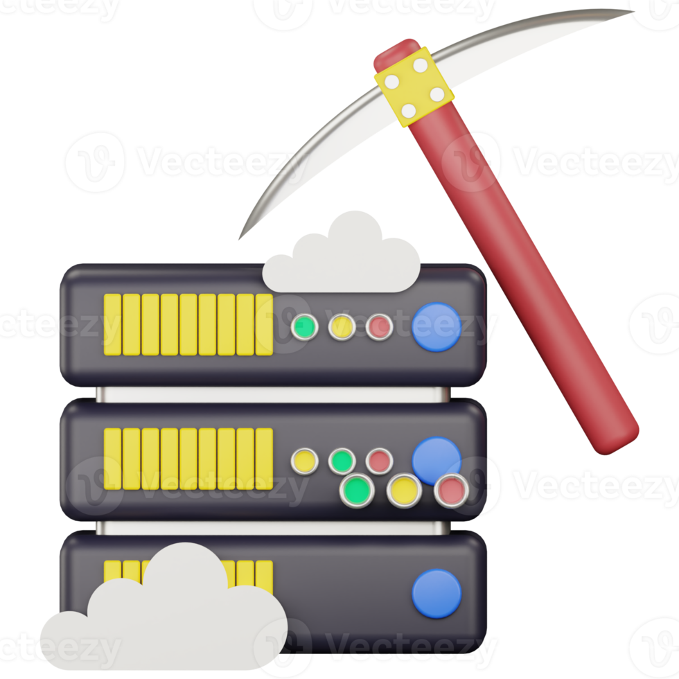 3d cloud server data mining icon illustration png