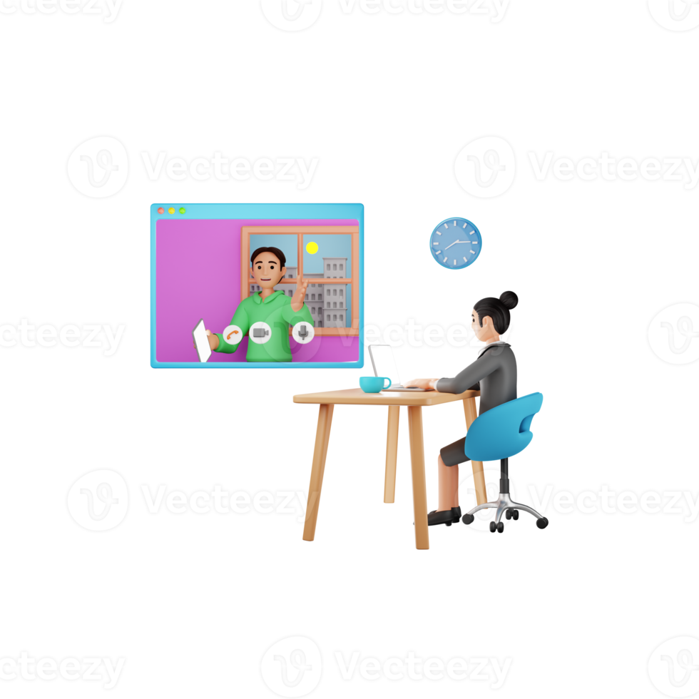 Online Job Interview 3D Character Illustration png