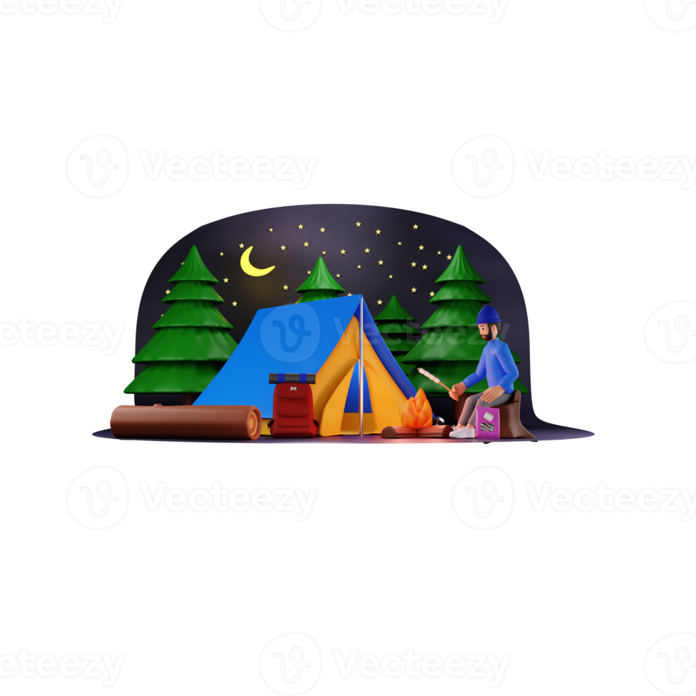 A Man By Campfire 3D Character Illustration png