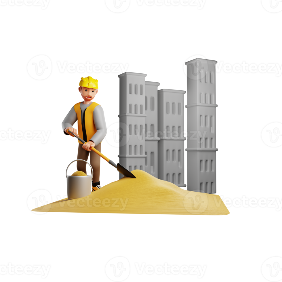 illustration de personnage 3d de travailleur de la construction png