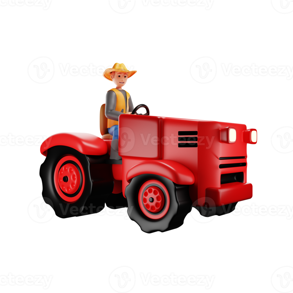 agricultor conduciendo tractor ilustración de personaje 3d png