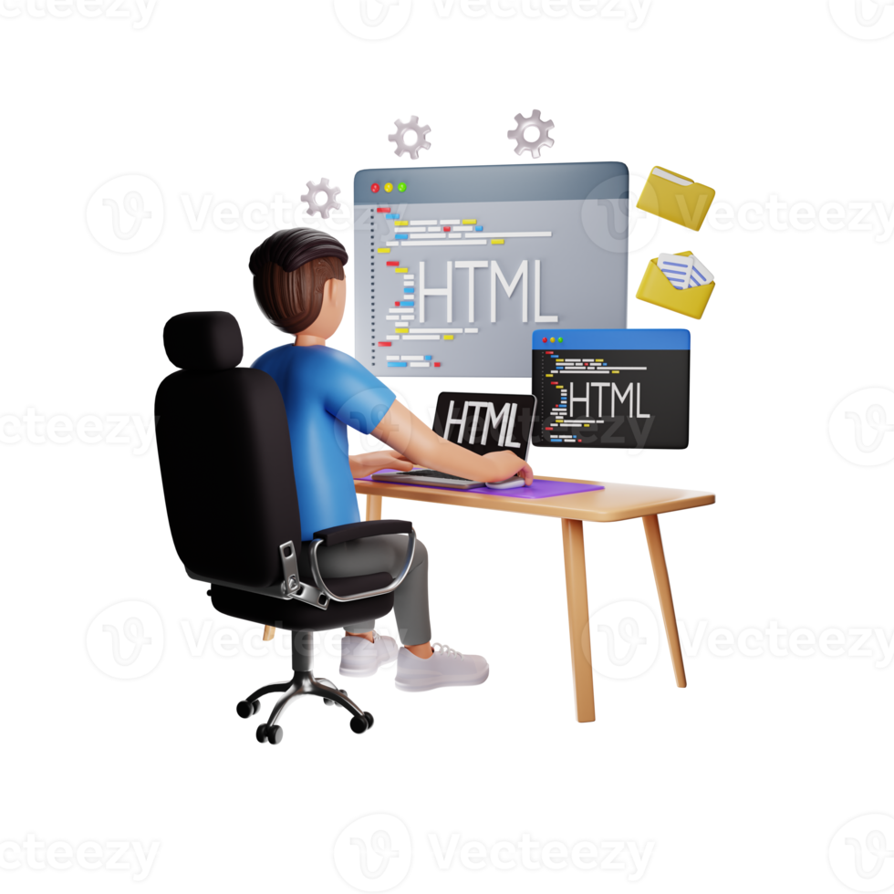 Html Developer 3D Character illustration png