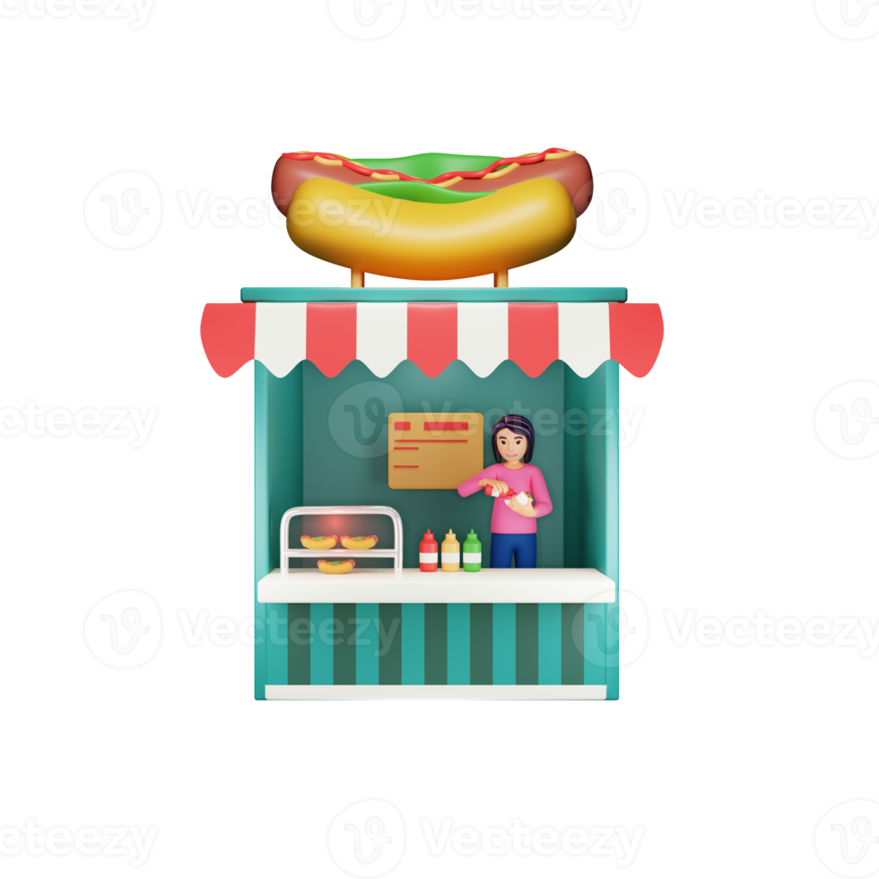 ilustração de personagem 3d de loja de comida de rua png