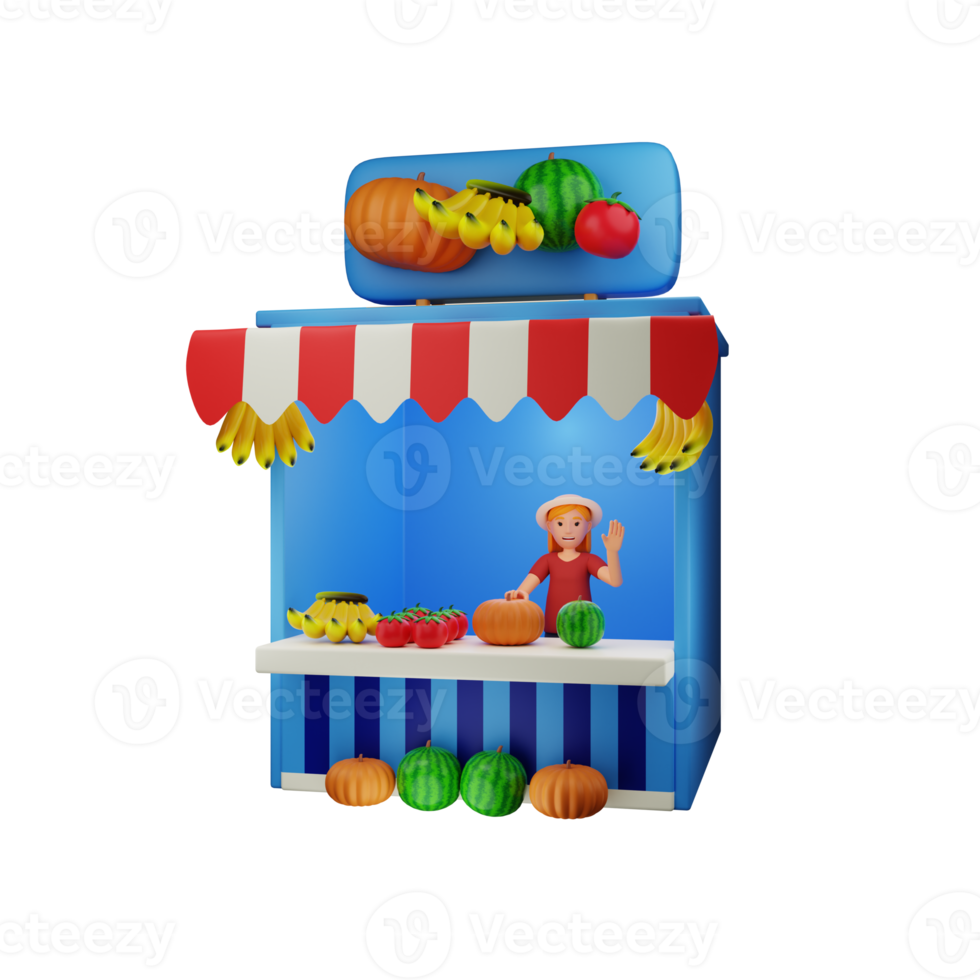 Farmer Selling Agricultural Products 3D Character Illustration png