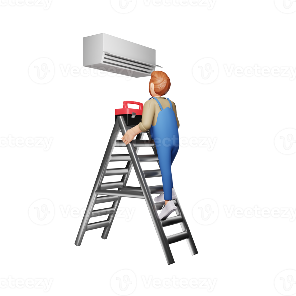 Technician Repairing AC, 3D Character illustration png