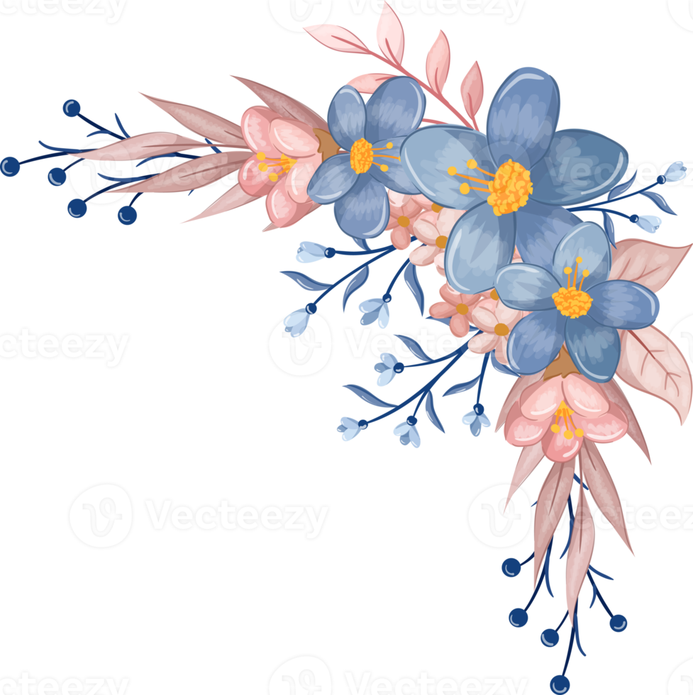 Blue Flower Arrangement with watercolor style png