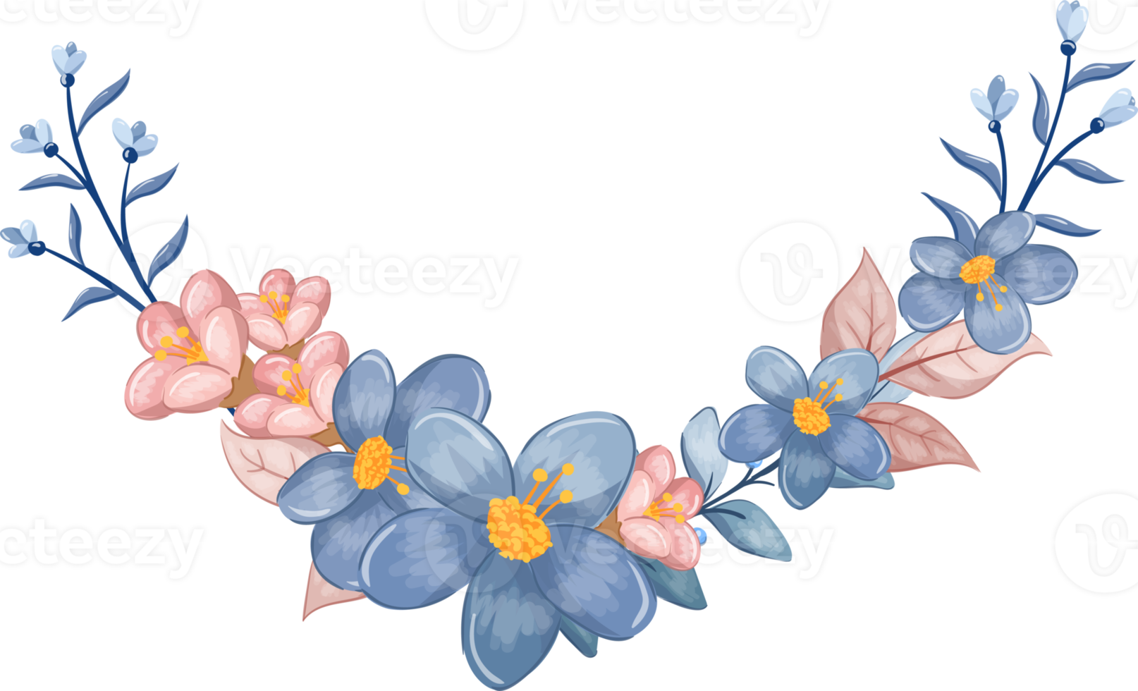 blå blomma arrangemang med vattenfärg stil png