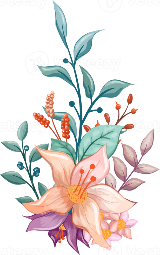 oranje bloem arrangement met waterverf stijl png