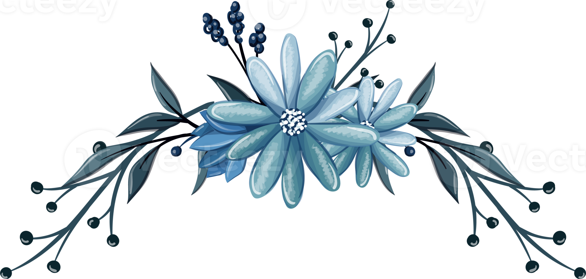 ramo floral azul con acuarela png