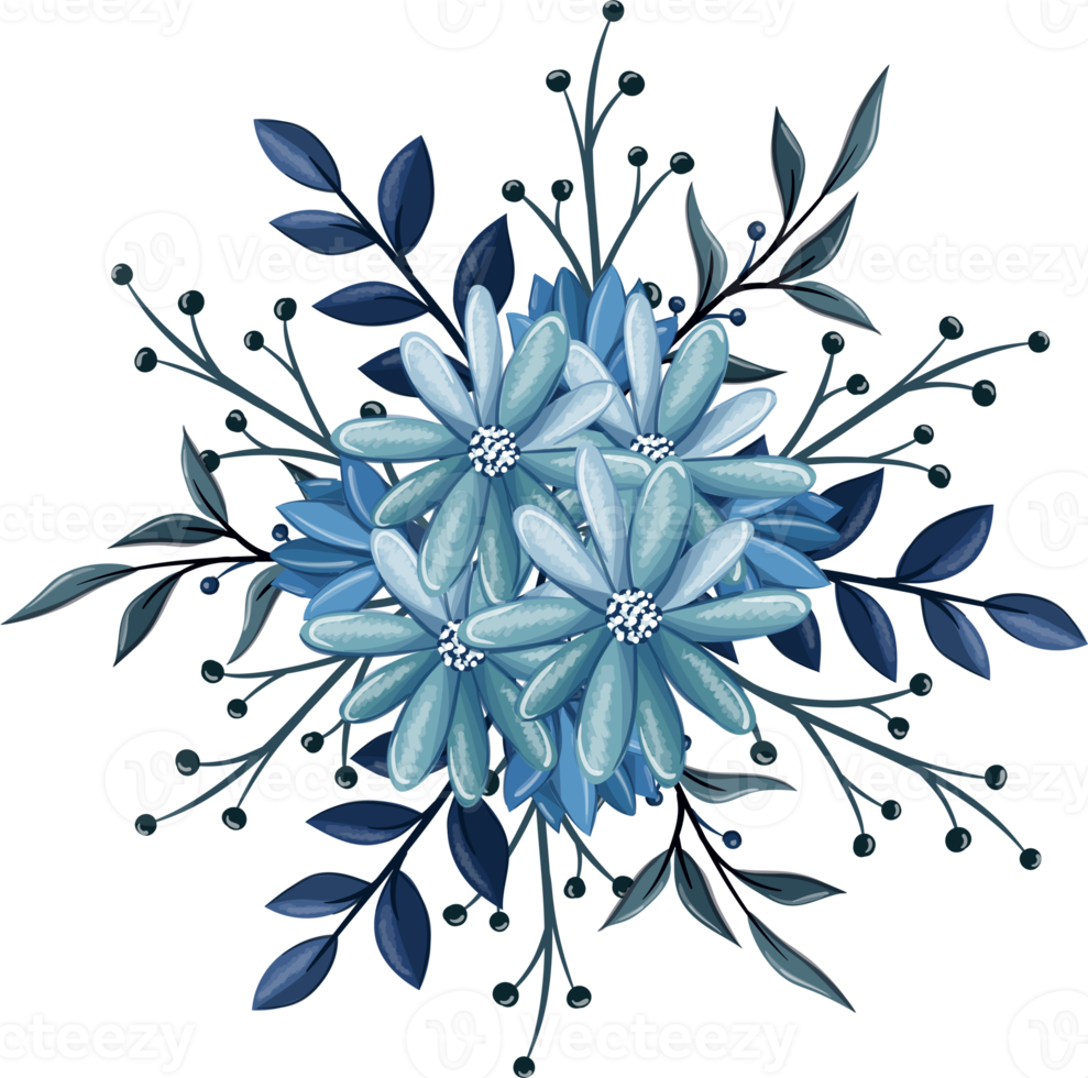 bouquet floral bleu à l'aquarelle png