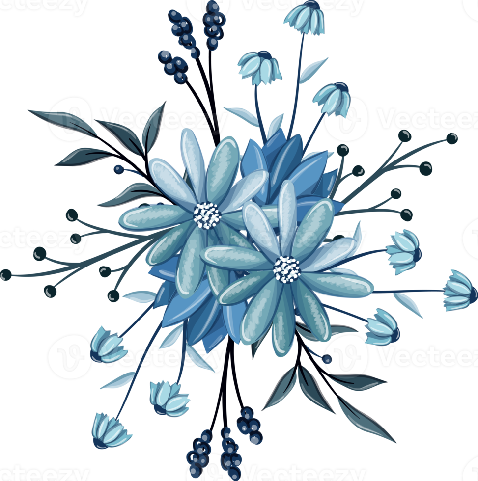 bouquet floral bleu à l'aquarelle png