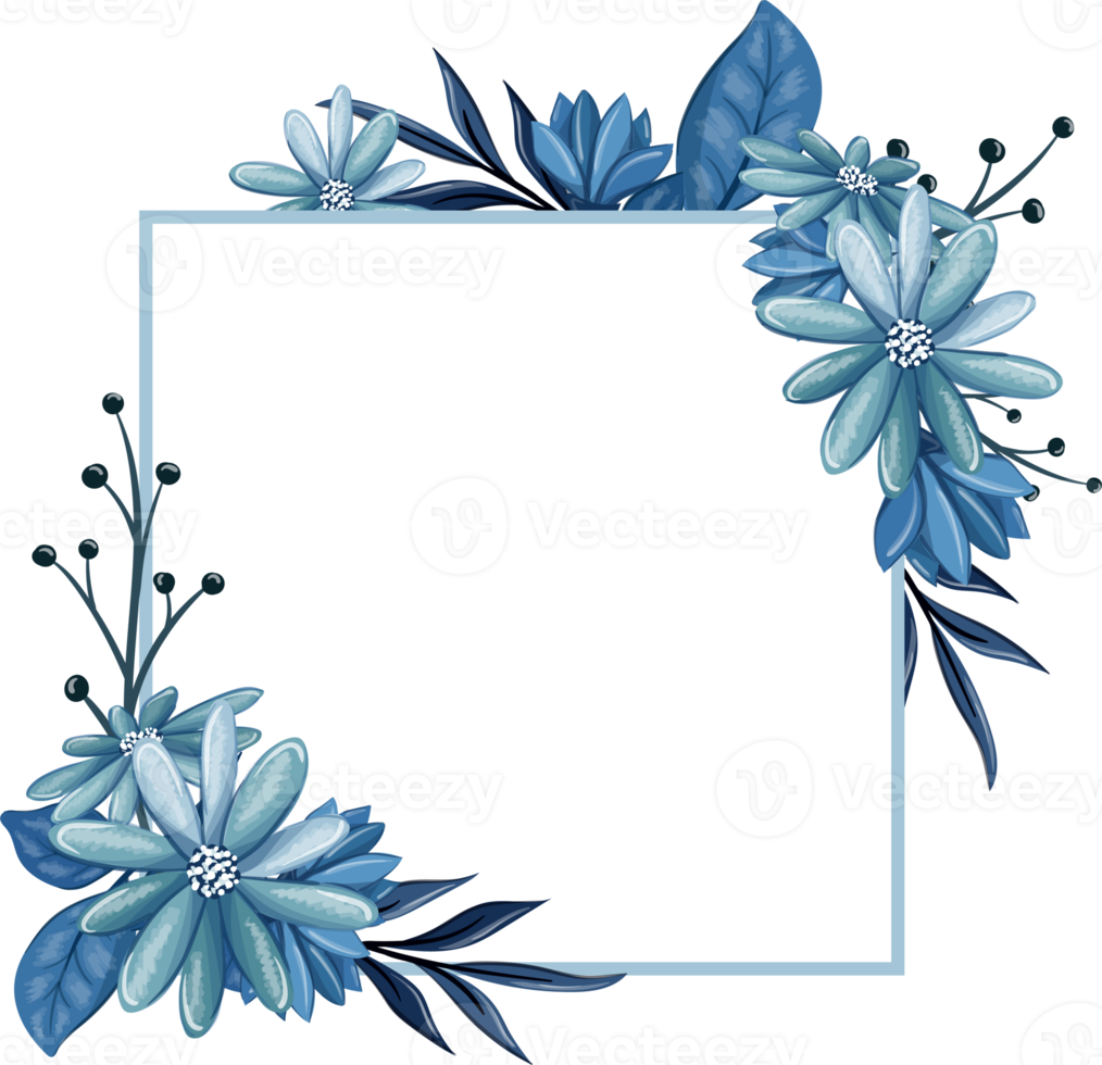 buquê floral azul com aquarela png