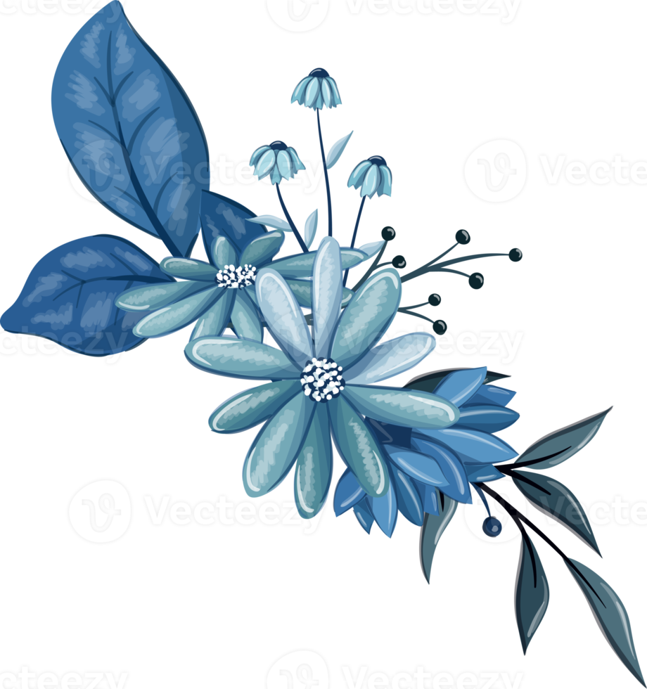 blå blommig bukett med vattenfärg png