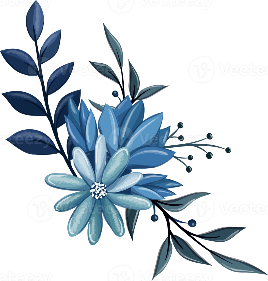 buquê floral azul com aquarela png