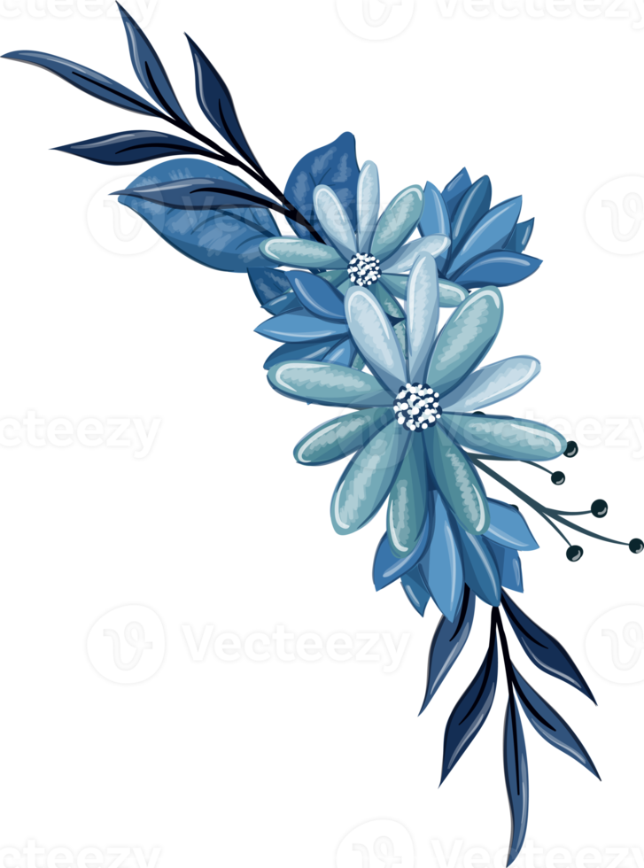 buquê floral azul com aquarela png