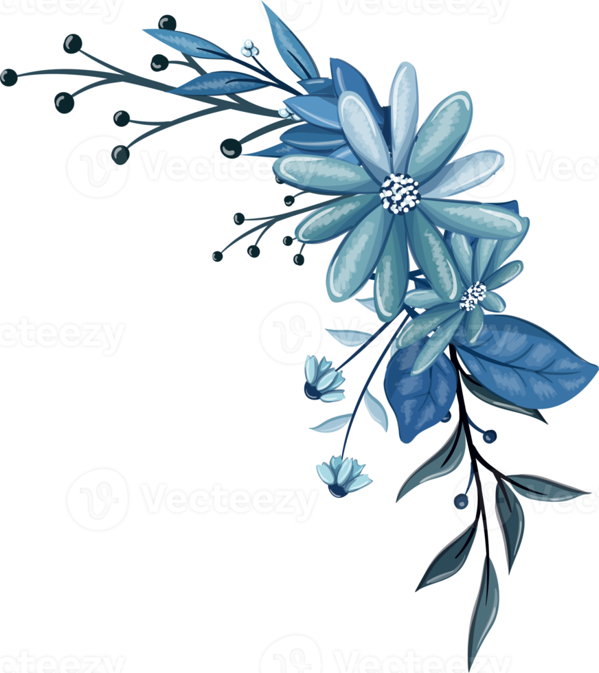 bouquet floral bleu à l'aquarelle png